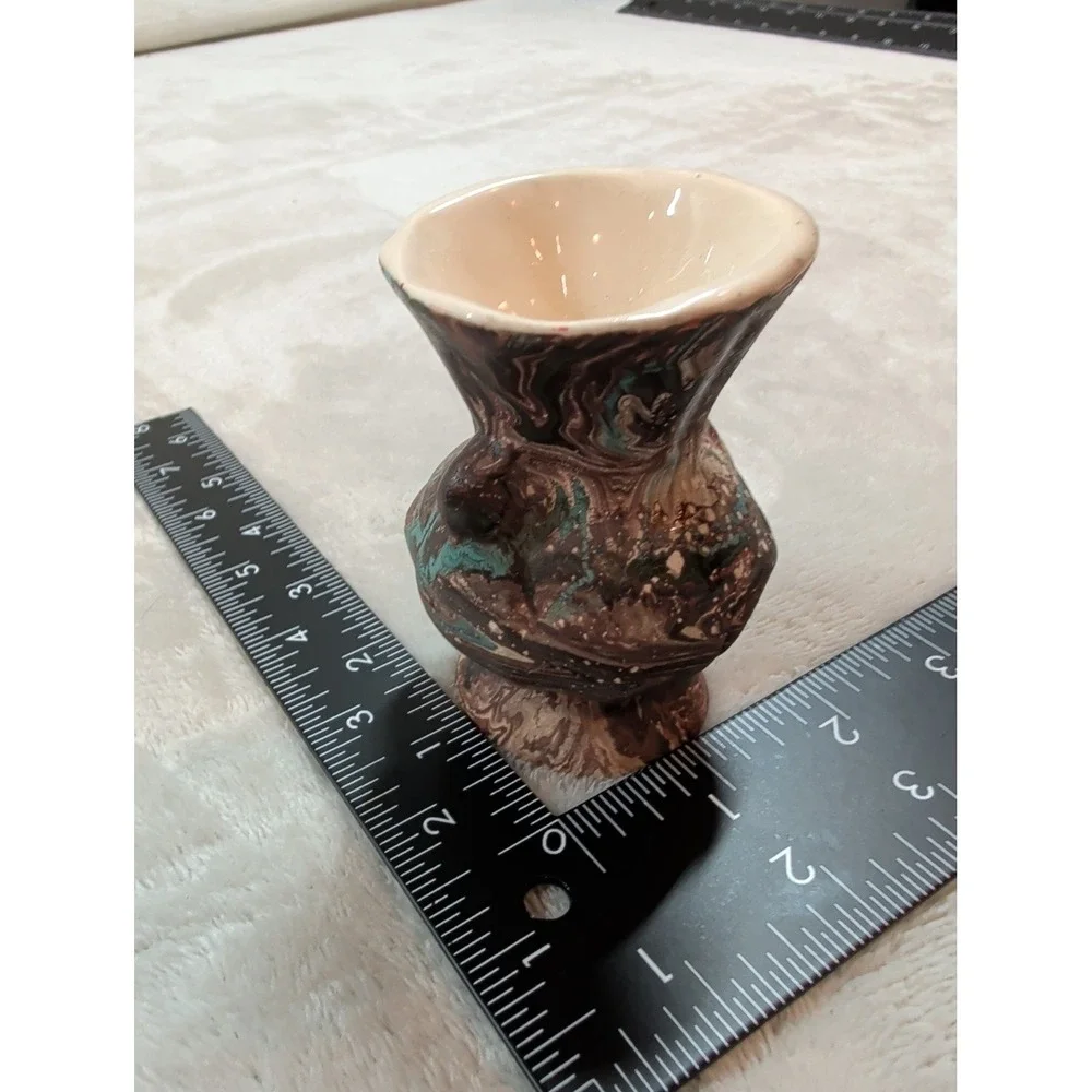 VTG Nemadji‎ Pottery Miniature Vase Marbleized Earth Tone Swirl Bud Vase 3.25